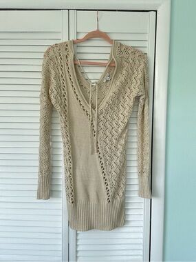 Cache Cream Crochet Lace-Up Sweater Mini Dress Size XS